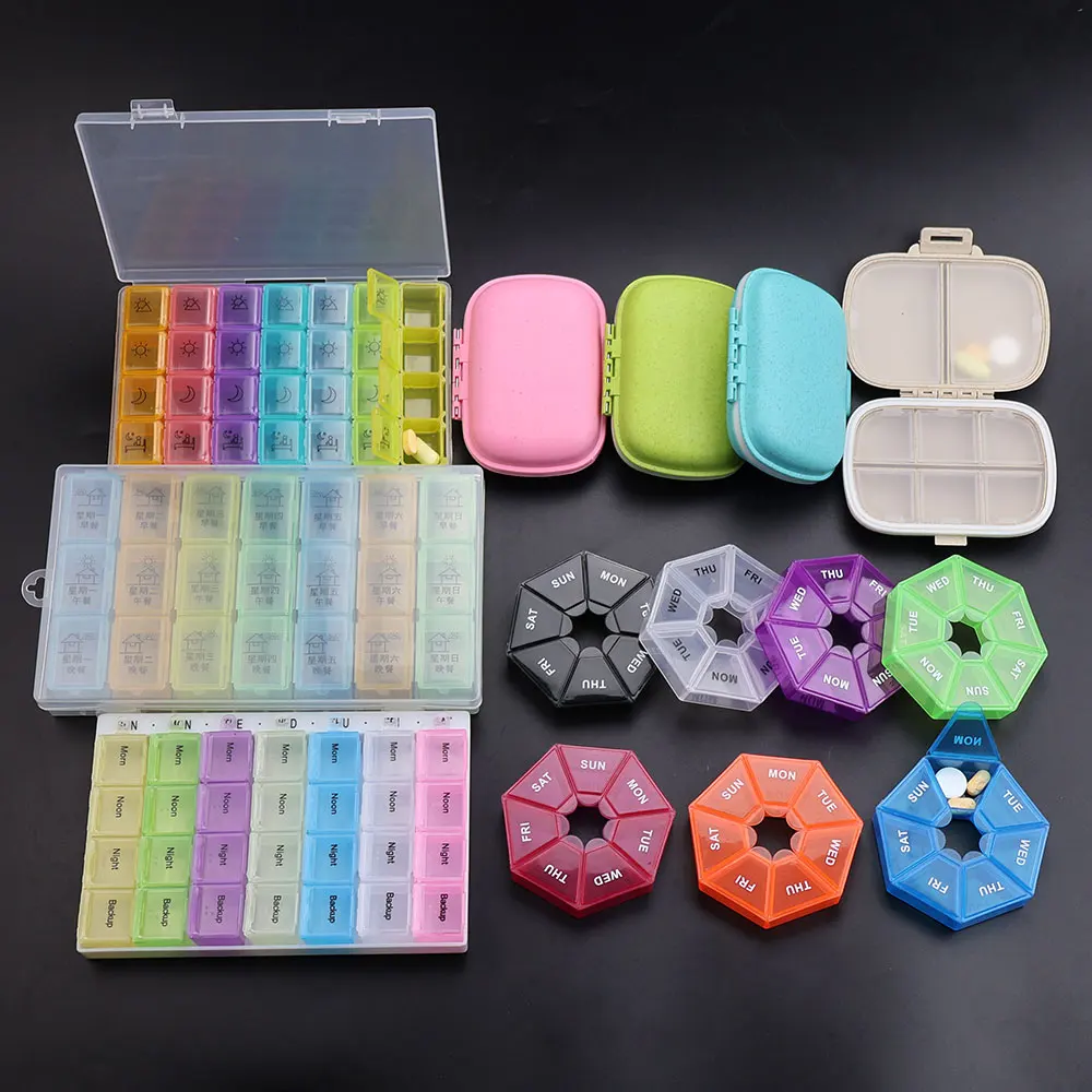 JCD Portable Pills Organizer 7 Days Weekly Medicine Storage Box Travel Sealed Sub Packaging Box for Vitamins Medicine Fish Oils