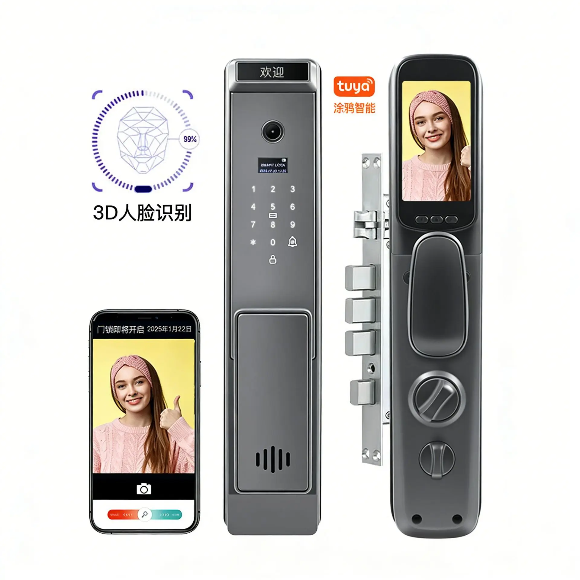 High Security 3D Face ID Smart Lock Tuya WiFi Cloud Fully Automatic Biometric Fingerprint Digital Door Lock Aluminium Alloy