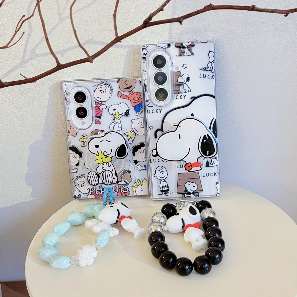 Cute Cartoon Peanuts Snoopy Charlie Brown Stand Holder Phone Case For Samsung Galaxy Z Fold 8 7 6 5 Case With Lanyard view 6