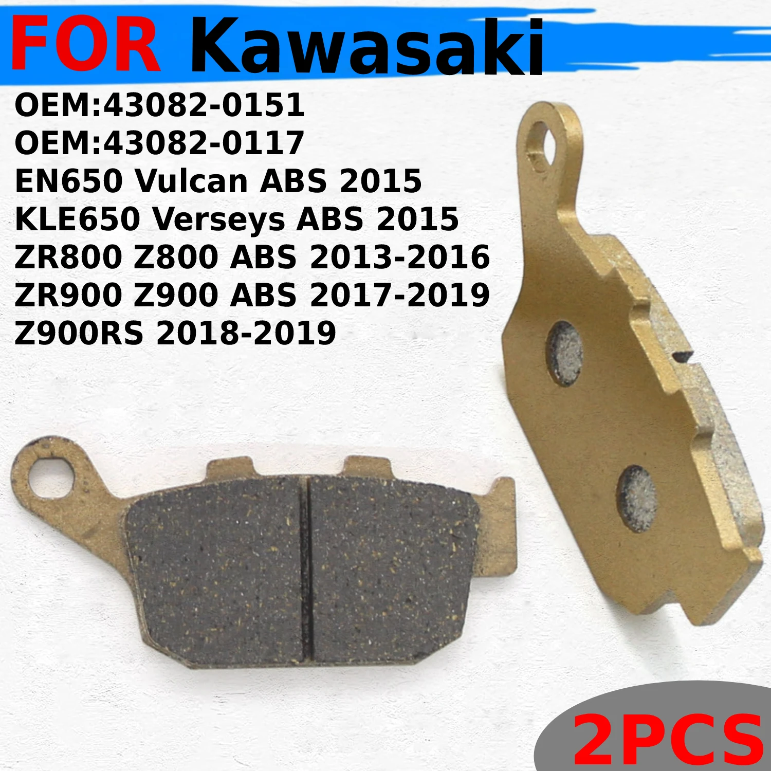 

Motorcycle Rear Brake Pads for Kawasaki EN650 Vulcan / KLE650 Verseys / ZR800 / ZR900 / Z900RS ABS OEM: 43082-0151 / 43082-0117