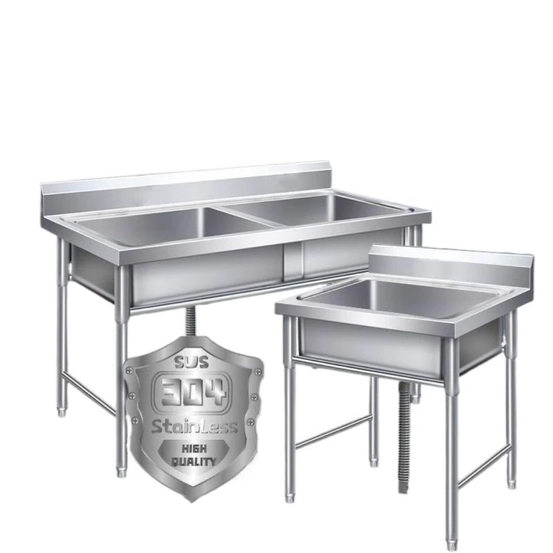 

304 commercial stainless steel sink single double three sink canteen kitchen vegetable basin dishwasher sink sink with platform