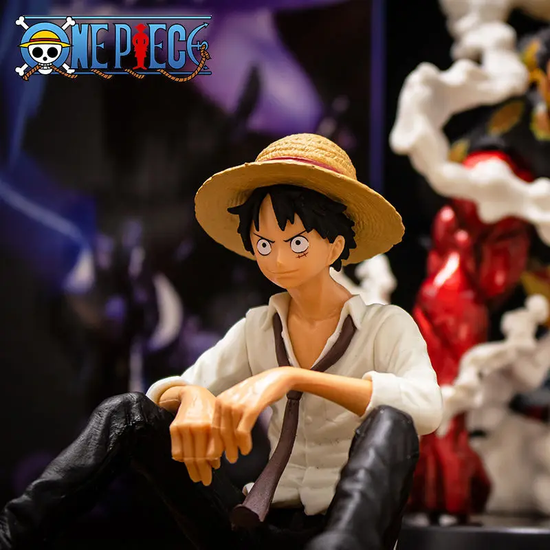 Figura de Anime de una pieza, figura de acción de Luffy, posición sentada, modelo de PVC, estatua de colección, muñeco de juguete para regalo de cumpleaños, 12cm