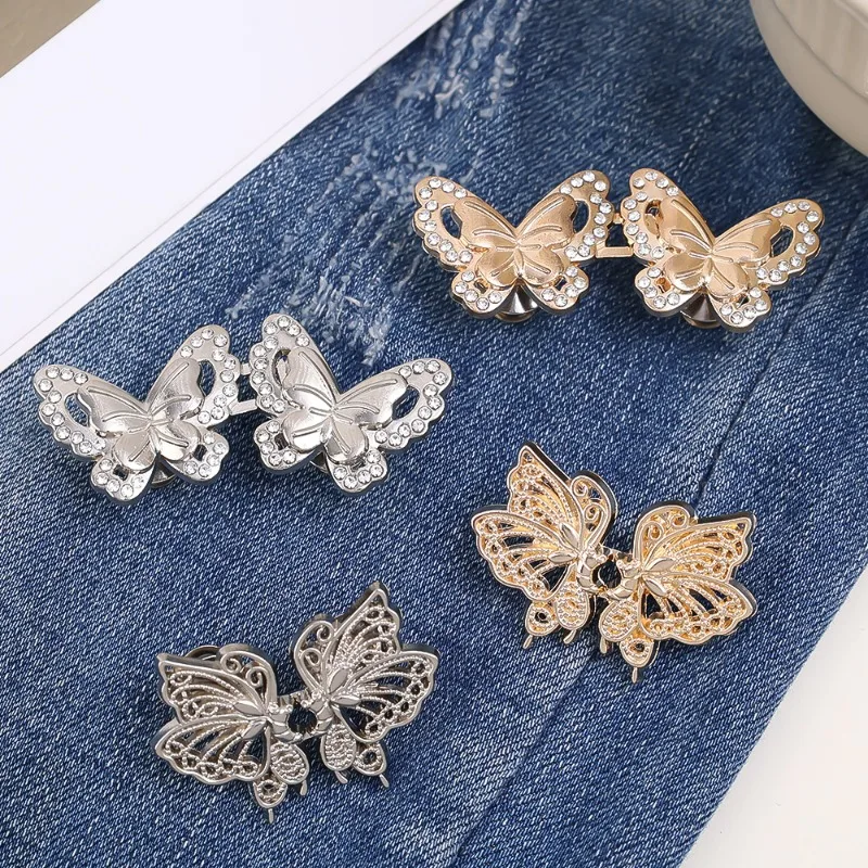 Portable Butterfly Jeans Waist Button Adjustable Clips for Pant Skirts Waist Tightener Buckle Pin Button Clothing Supplies view 6