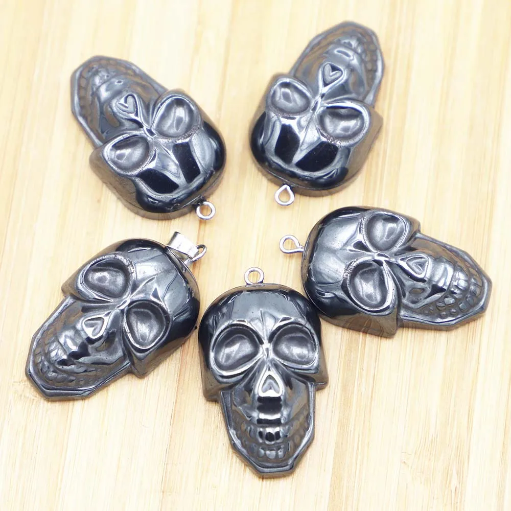 

Natural Hematite Skull Carved Pendant Men's And Women's Punk Hip Hop Accessories Creative Charm Necklace Jewelry Wholesale 10Pcs