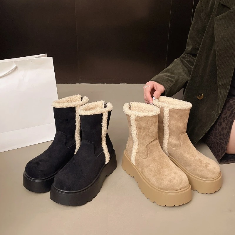 

Fleece thermal platform cotton shoes for women 2025 winter new versatile retro platform heightened snow boots