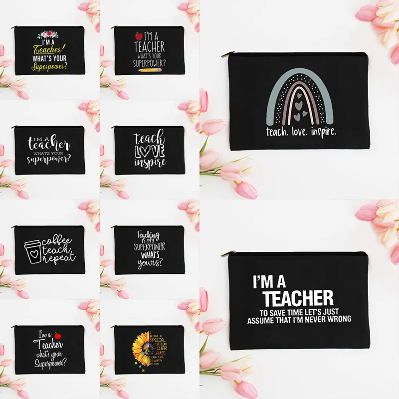 I'm A teacher What's Your superpower teacher Life ถุงซานตากระเป๋า POUCH kanvas สำหรับผู้หญิงกระเป๋าแต่งหน้าหรูหรากระเป๋าที่จัดระเบียบแต่งหน้า