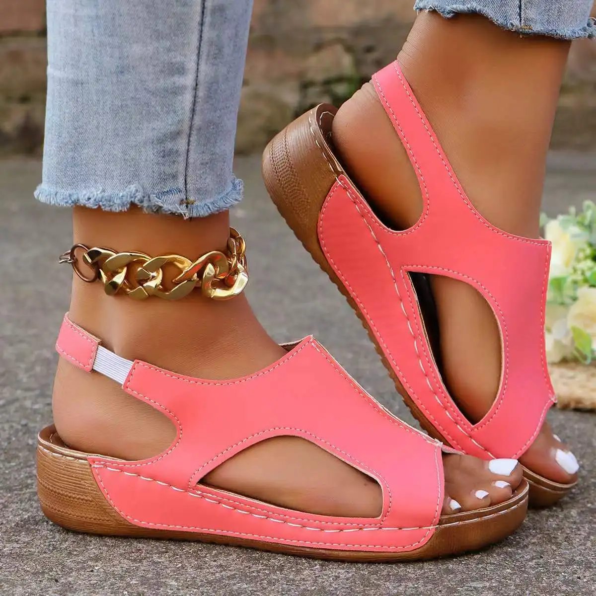 Women's Comfort Wedges Sandals Summer  Casual Non Slip Beach Shoes Woman Roman Style Peep Toe Platform Sandals Plus Size 43