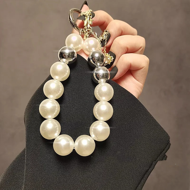 1 Pc Fashion Bow Pendant Telephone Lanyard Acrylic Pearl Metal Beaded Strap For Anti-Loss Cellphone Jewelry Hanging Keychain