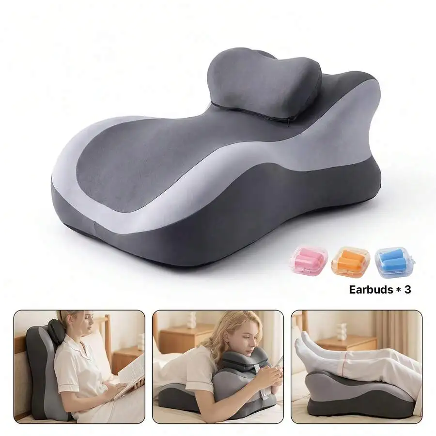 1Pc,Ergonomic,Multifunctional Bed Backrest Pillow,Detachable Washable Pillowcase,Neck&Back Support,3 Earplugs & Mini Pillow Incl