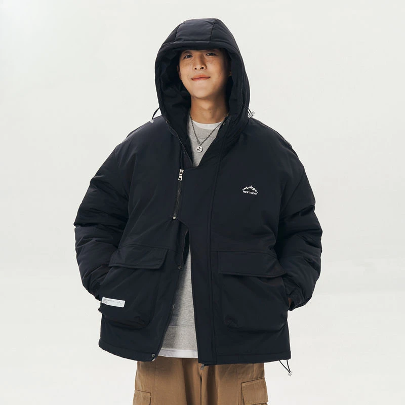 

Korean Fashion Autumn and Winter Hooded Cotton Jacket Men's Warm and Versatile Solid Color Cotton Jacket Top Male Clothing