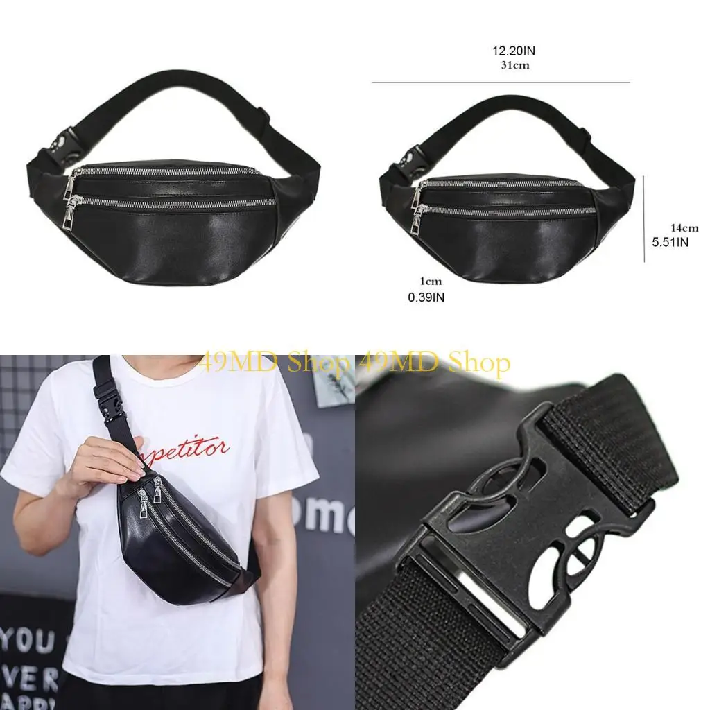 

49MD Fanny Packs Waist Pack Bag with Zipper Pockets Adjustable Belt PU Leather for Men Women Fashion Travel