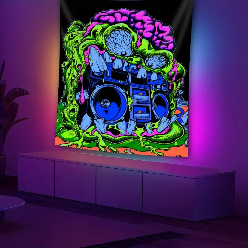VIKAMA Neon Skull Fantasy Tapestry UV Fluorescent Wall Hanging Bedroom Gaming E-Sports Room Home Decor