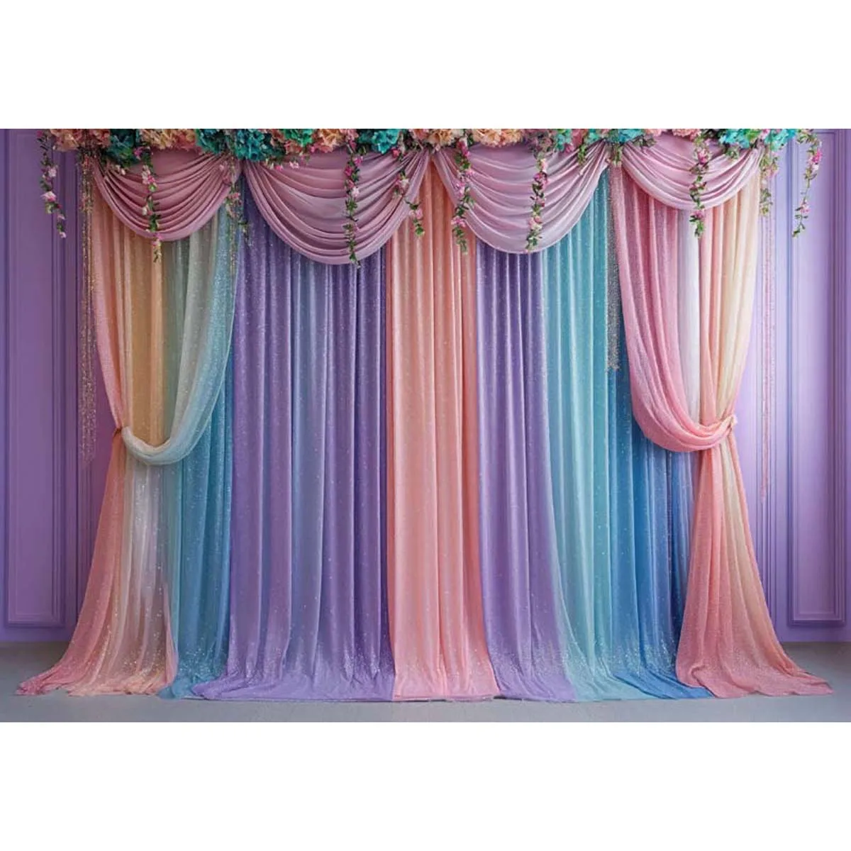 

Allenjoy Pastel Rainbow Curtains Backdrop