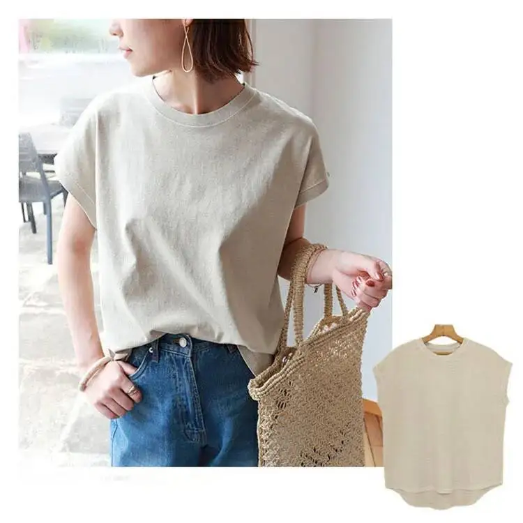 

Japan Rakuten 9 Colors Summer New Short Sleeve T-shirt Women Side Slit Curved Hem Base Shirt Women