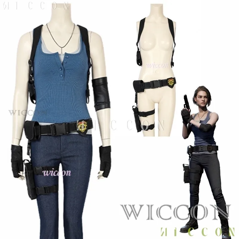 

Halloween Game Jill Valentine Cosplay RE 3 Women's Top Pants Suit Shoulder Bag Straps Adult Costume Clothing Fullset 2050
