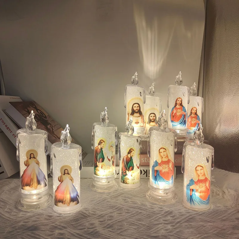 Lámpara de vela de Jesús virgen Cristo, luz de té romántica, electrónica, sin llama, LED, Deco