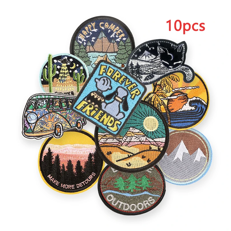 10 teile/los landschaft Outdoor Eisen Auf Patches Für Kleidung Stickerei Jacke Jeans Mochila Rucksack Hut Nähen Thermocollant Pack Diy – Detail 3