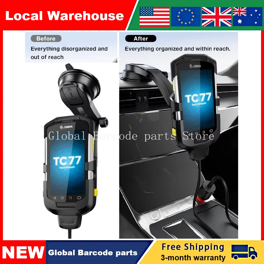 Car Charger Bracket for Zebra Symbol TC70 TC72 TC75 TC77 TC70X TC75X Scanner，with 5V 2A Cigarette Lighter Charging Cable