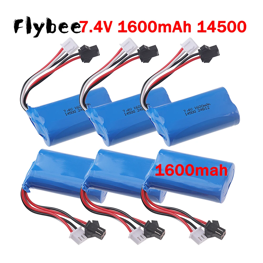RC Car Li-ion Battery 7.4V 1600mAh SM-2P Plug for D12 C24-1 C34 B36 E-1 RC Cars 14500 2S 7.4V Rechargeable Battery vs 1200mah