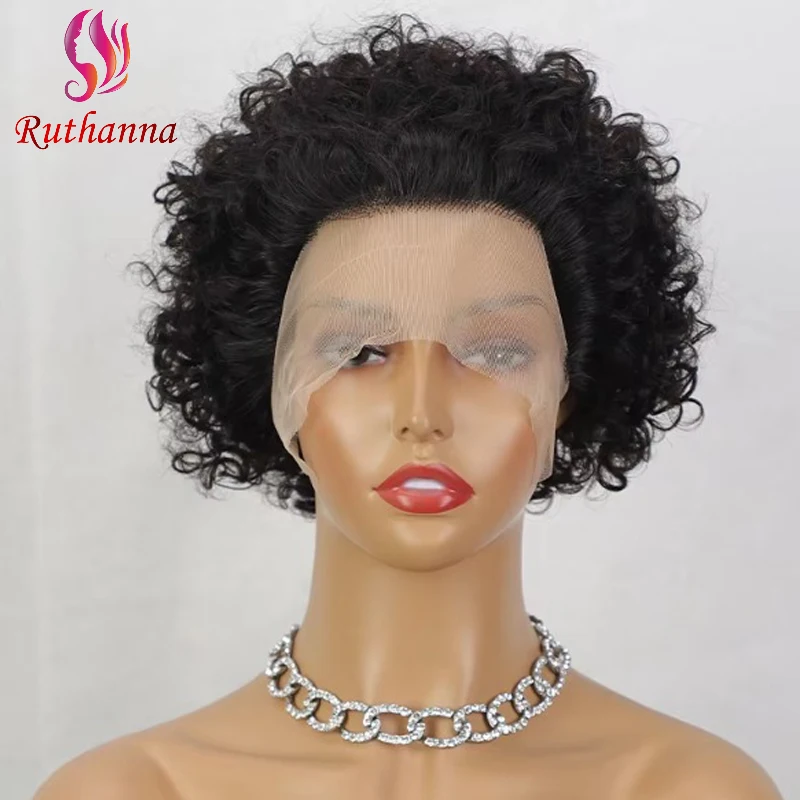 

Pixie Short Curly Wigs 13x1 Lace Front 100% Human Hair Pre-Plucked Hairline Brazilian Virgin Hair Remy Hair Soft and Silky