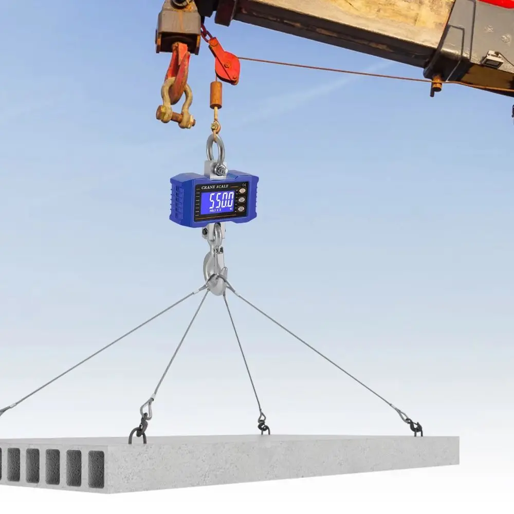 

1000kg Capacity Digital Hanging Scale LCD Backlight Aluminum Construction Industrial Hook Scales Unit Change Data Hold