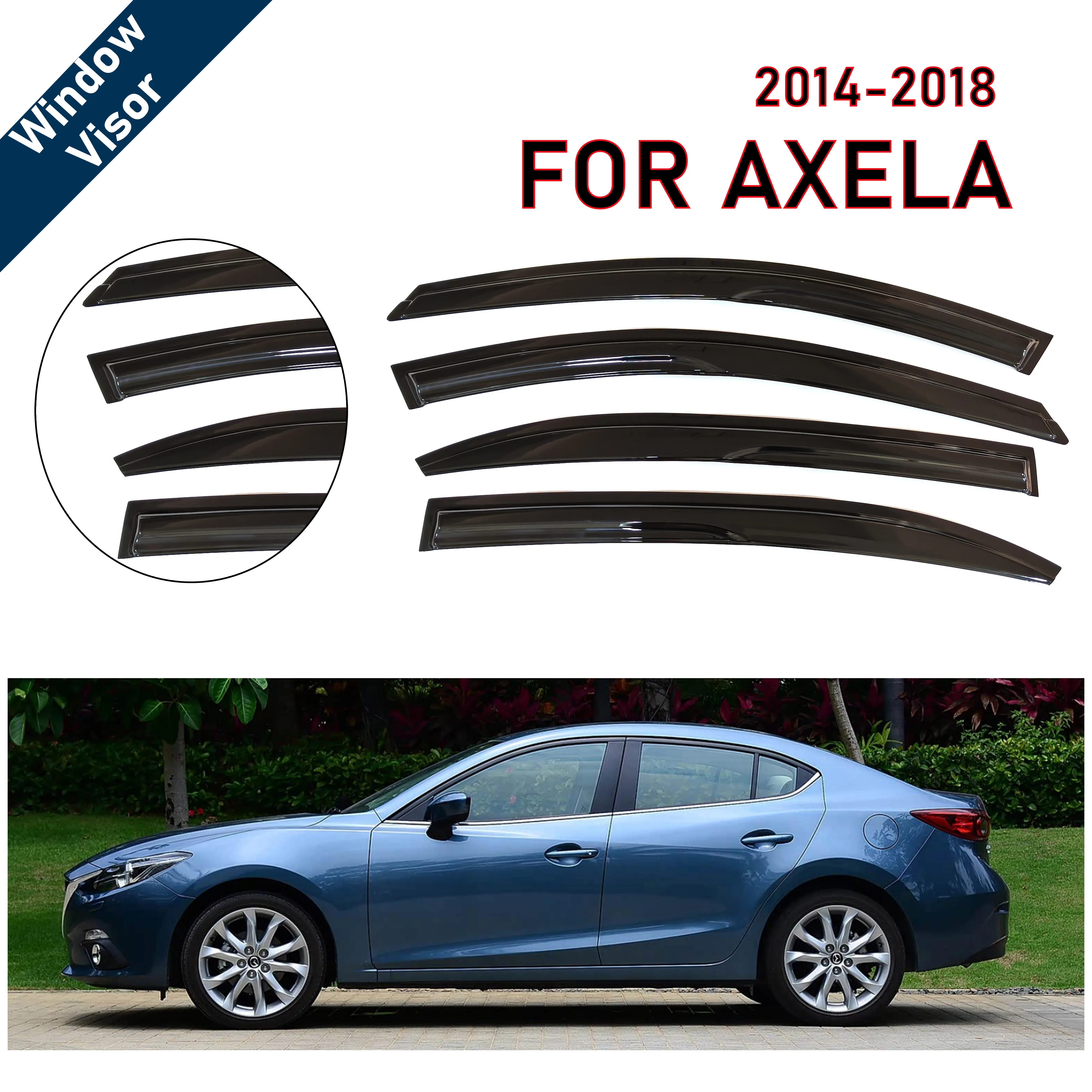 Window Visor for Mazda Axela/Mazda 3 2014-2018 Sedan&Hatchback | 4pcs Rain Guard Wind Deflector | Car Weather Shield Accessory