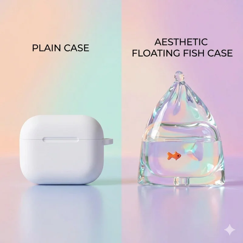 Cute Liquid Silicone Fish Case for AirPods Pro 2 4 3 Aesthetic Transparent Floating Sea Animal Soft Anti-Drop Earphone Cover