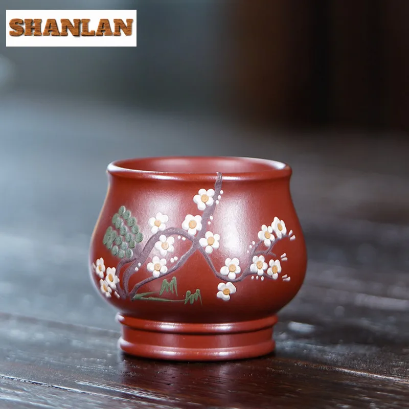 

150ml Yixing Zisha Plum Blossom Teacup Handmade Tea Bowl Jug Tea-tasting Meditation Cup Chazhan Master Cups For Tea Decoration