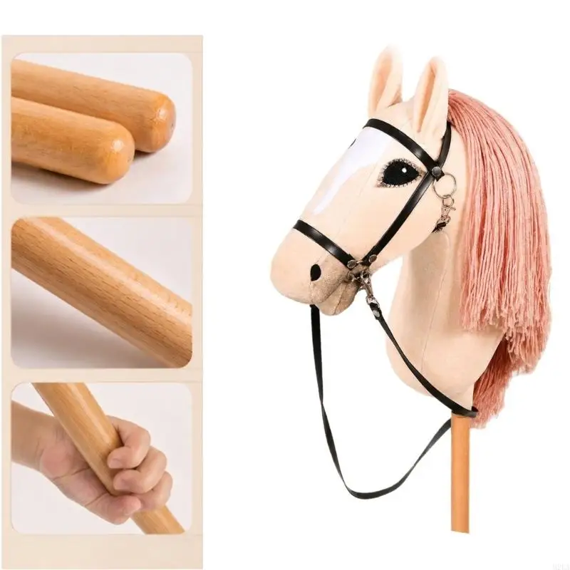 2026 New Pretend Play Horse Prop on Wooden Plush Horse Head with Embroidered Features for Photo Booth Fun, Party Use,