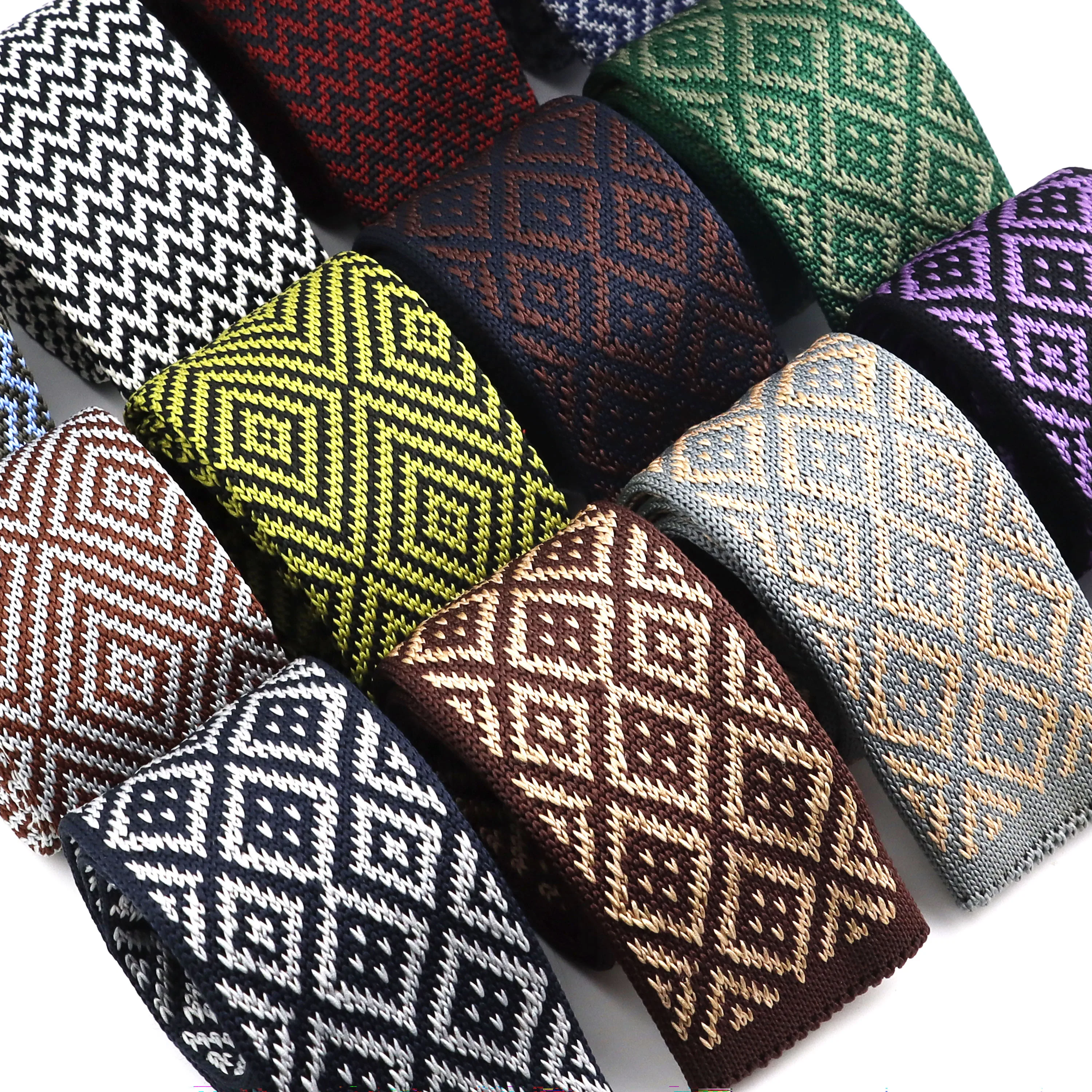 Men's Argyle Diamond Pattern Knitted Slim Tie Fashion Casual Classic Woven Narrow Necktie Business Daily Neckwear