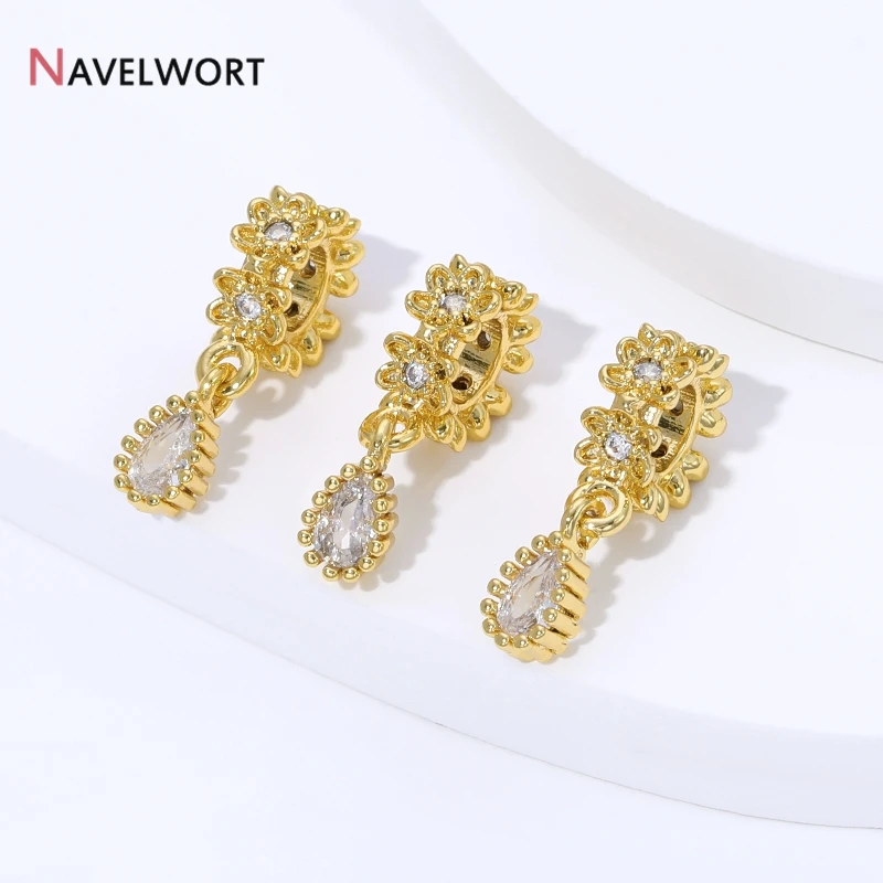 18K Gold Plated Brass Inlaid Zircon Garland Water Drop Bead Pendant, For DIY Handmade Jewelry Making Supplies Accessories