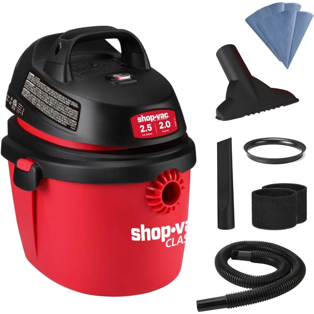 

2.5 Gallon Wet/Dry Vacuum, 2.0 Peak HP Portable Shop Vac with Top Handle, Wall Bracket & Attachments