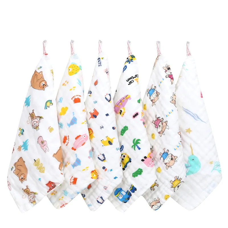 Cotton Baby Face Towel Six-layer Pure Cotton Square Towel Cartoon Printed Infant Face Towel Newborn Baby Feeding Burp Cloths - Image 6