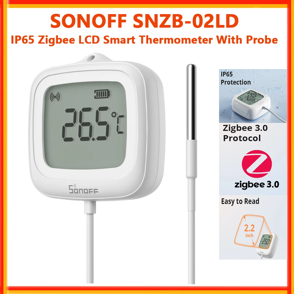 SONOFF SNZB-02LD Zigbee Smart Thermometer With Probe IP65 Waterproof For Bathtub Fridge Freezer Liquid Temperature Measurement