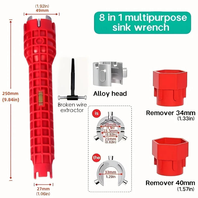 8 In 1 Bathroom Wrench Set Faucet And Sink Installation Multifunctional Angle Valve Water Heater Plumbing Universal Repair Tool