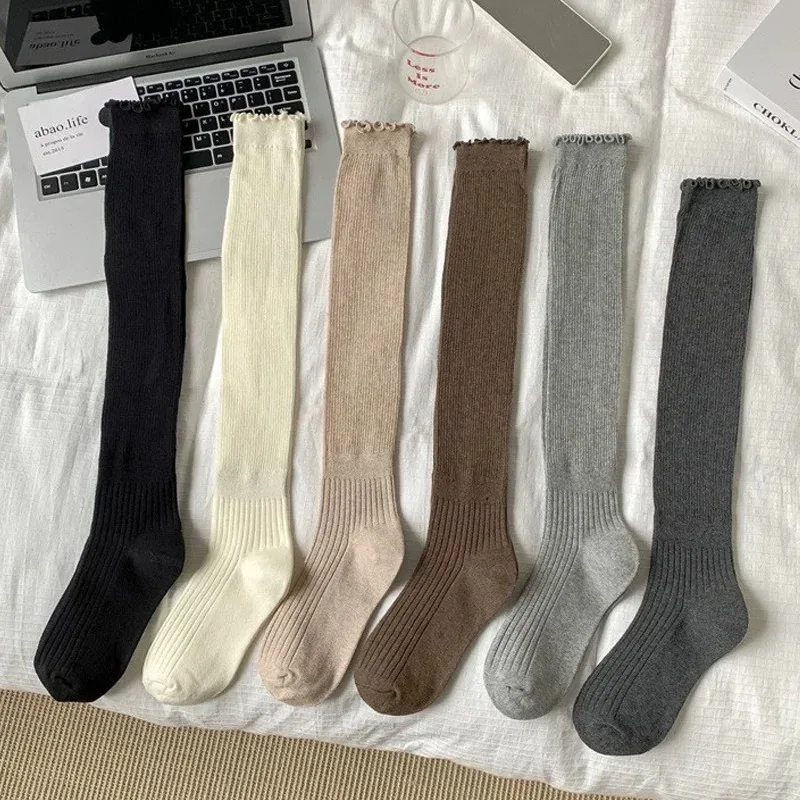 

2 Pairs New Korean Fashion Trendy Ruffles Knitted Long Socks Women Autumn Warm Stockings Boot Calf Sock Lolita Knee High Socks