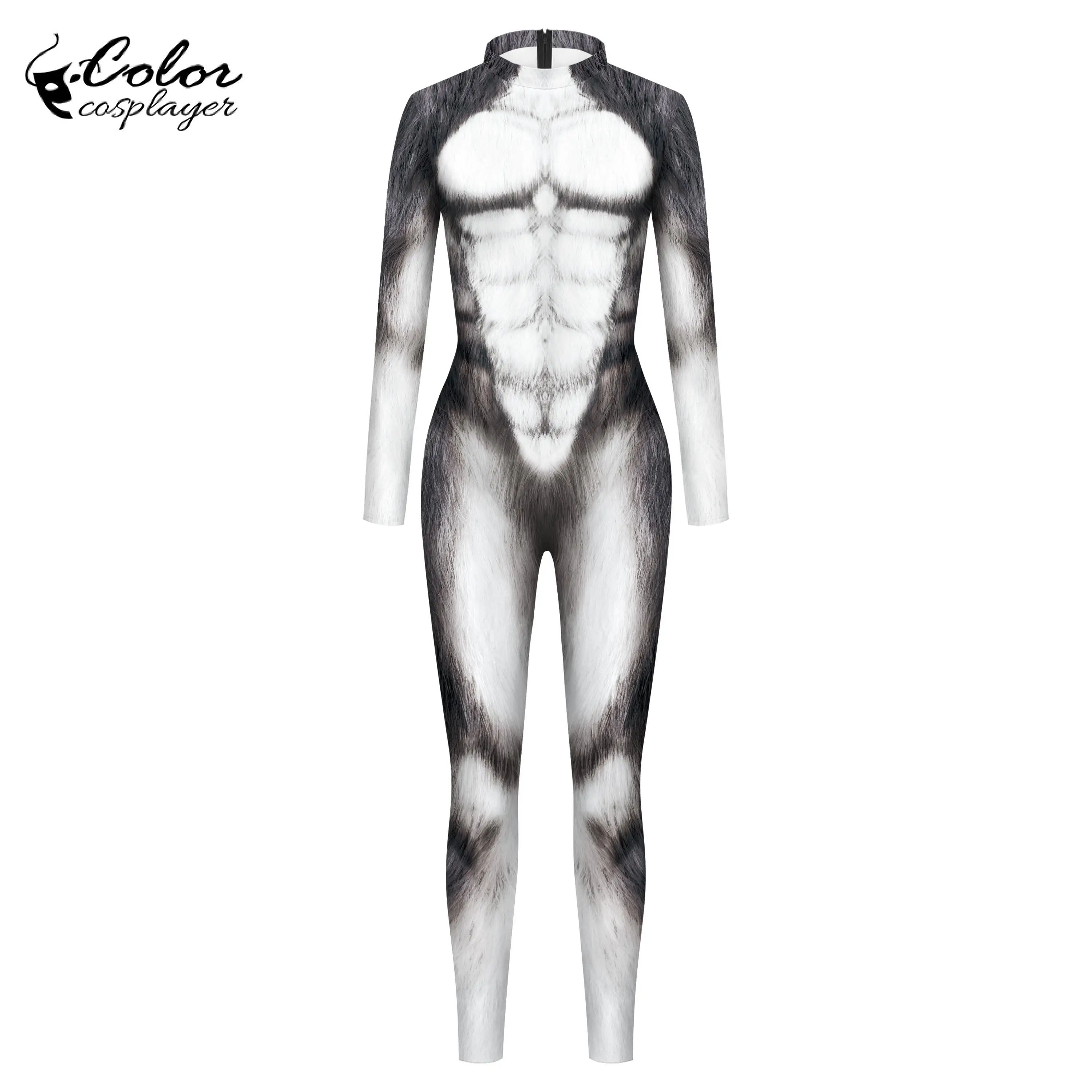 Kleur Cosplayer Wolf Cosplay Jumpsuit Dier Bodysuit 3d Gedrukt Podium Kostuum Volwassen Catsuit Beest Zentai Halloween Kleding