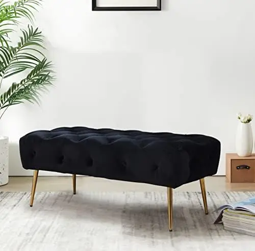 

Velvet Bench, Upholstered Ottoman Bench for Bedroom End of Bed, Small Bench Foot Stool for Living Room, Entryway, Button Tufted