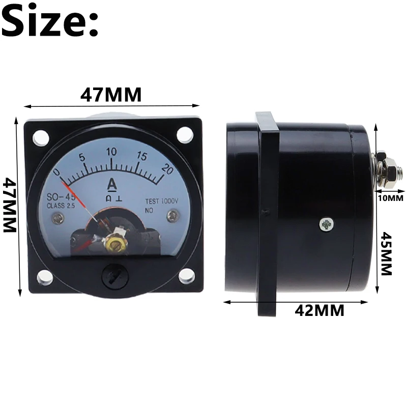 Medidor de puntero analógico, amperímetro SO-45 DC, probador de corriente de prueba eléctrica