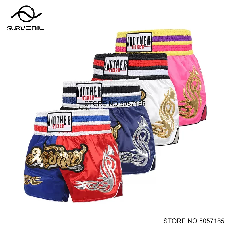 

Muay Thai Shorts 2-Tone Thai Boxing Shorts Child Embroidery Martial Arts Grappling Cage MMA Fighting Kickboxing Pants Men Women