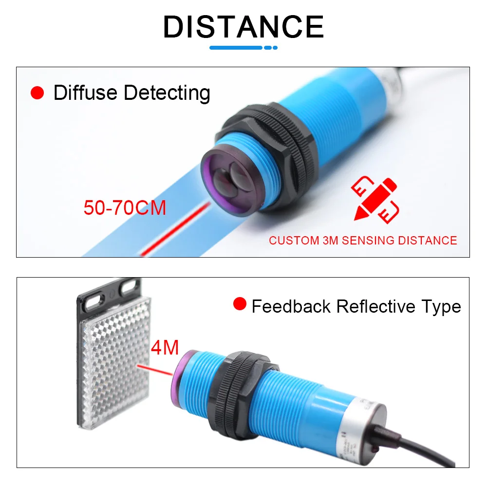 Cloweit M30 Infrared 50cm 70cm 3m 4m Detection Photocell Diffuse Reflect Feedback Photoelectric Sensor Proximity Switch NPN/PNP