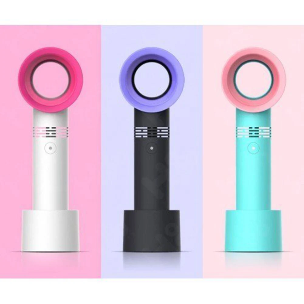 Portable USB Rechargeable Bladeless Fan Handheld Mini Cooler No Leaf Fan With 3 Speed Level