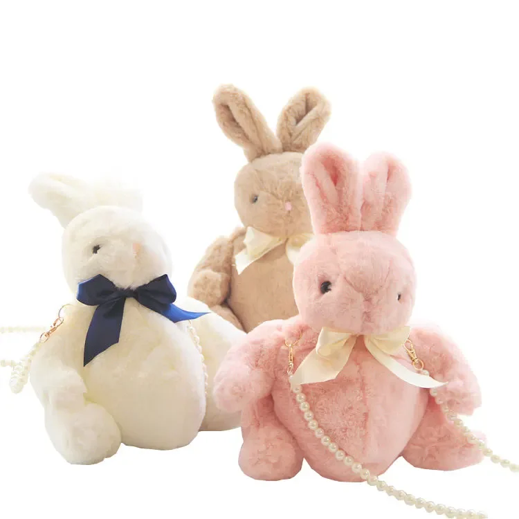 Kawai Meisje Konijntje Tas Lolita Zijden Strik Zacht Knuffel Pop Enkele Schouder Draagbare Parelketting Tas Kerstcadeau