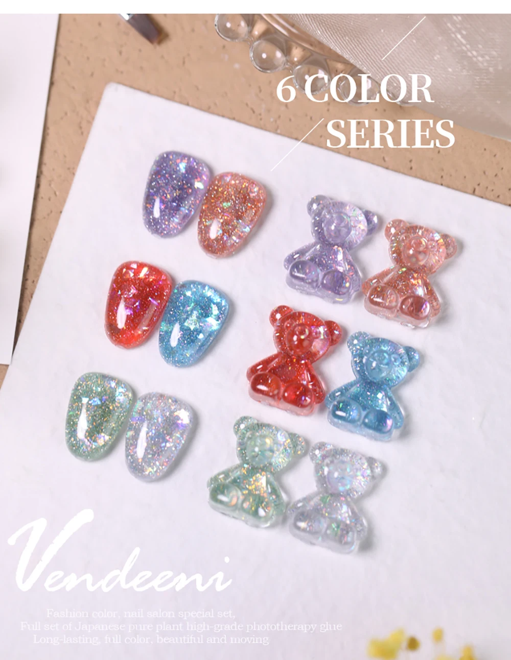 Vendeeni 6 Farben/Set Transparenter Aurora Broken Diamond Gel Nagellack UV Soak Off Gel Lack Glitzer Pailletten Jelly Gel Lack – Detail 11