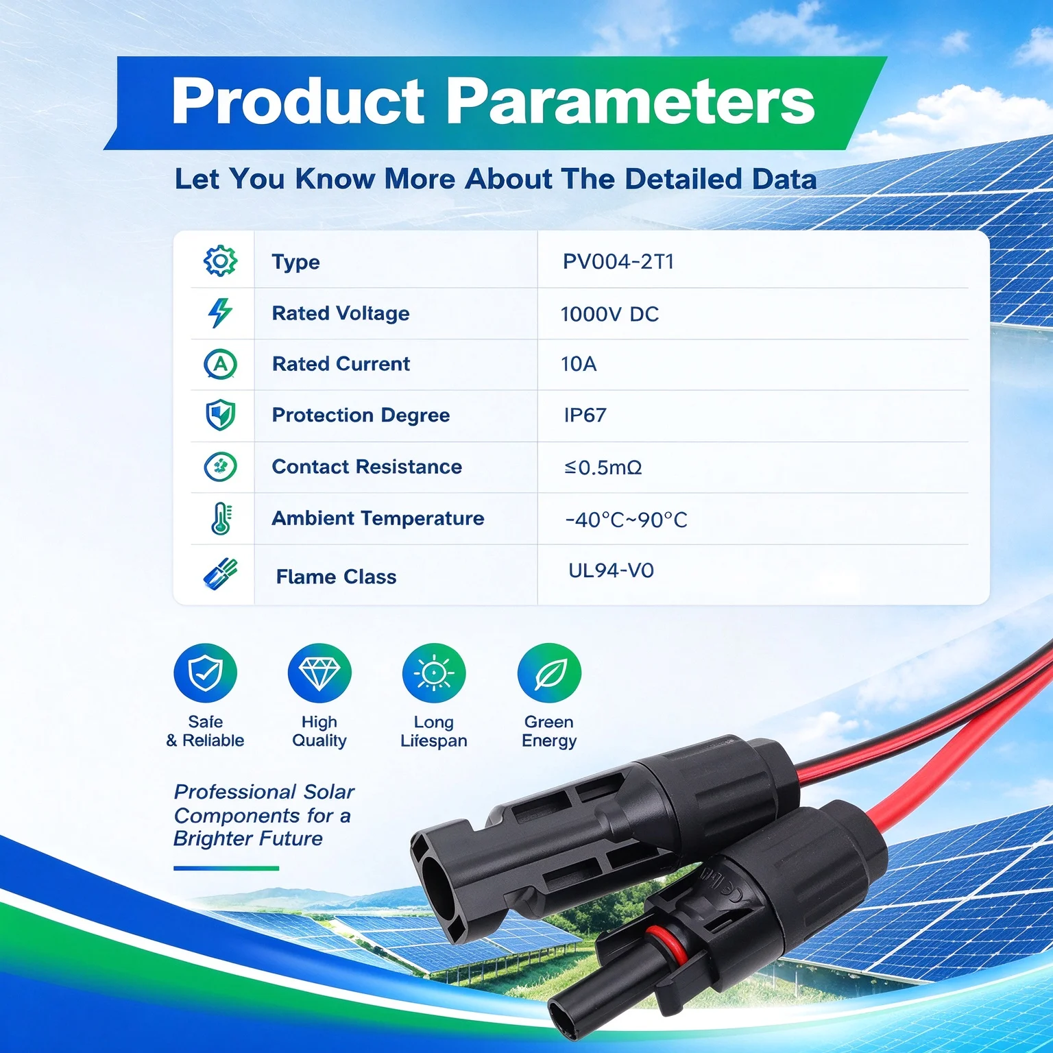 16AWG Extension Cable Adapter PPO XLPE Insulated Connector for Residential Solar Panel System