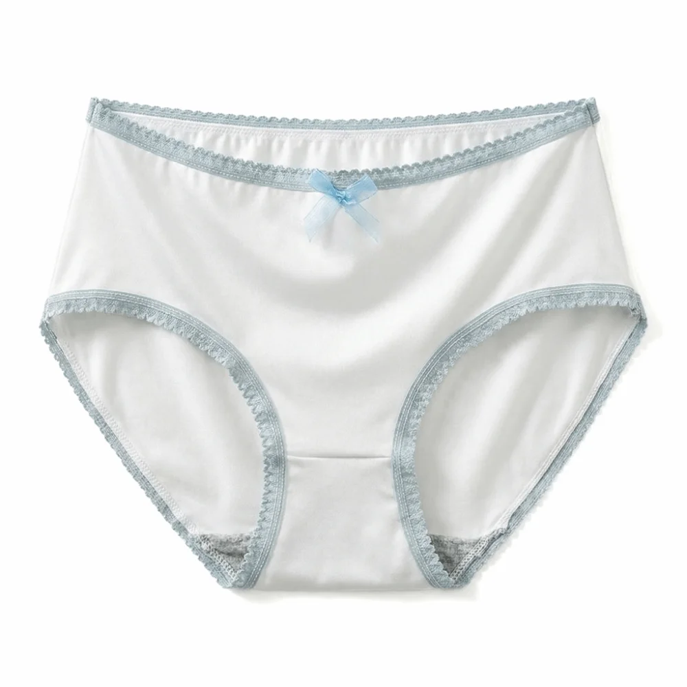 Breathable Cotton Crotch Underwear for Women Mid-waist Grid Women's Sweet Panties Bow Love Heart Lace Briefs Lady