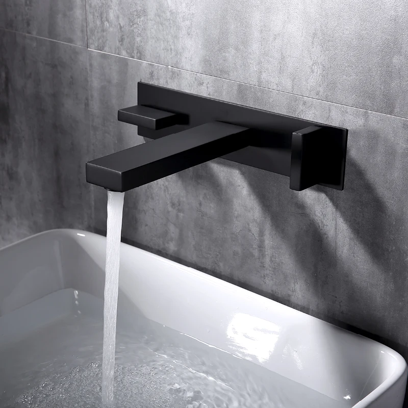 

8 Inch Bathroom Sink Faucets Wall Mount 3 Hole hot and Cold Mixer Tap Dual Handle Lavatory Vanity Sink Faucets Matte Black