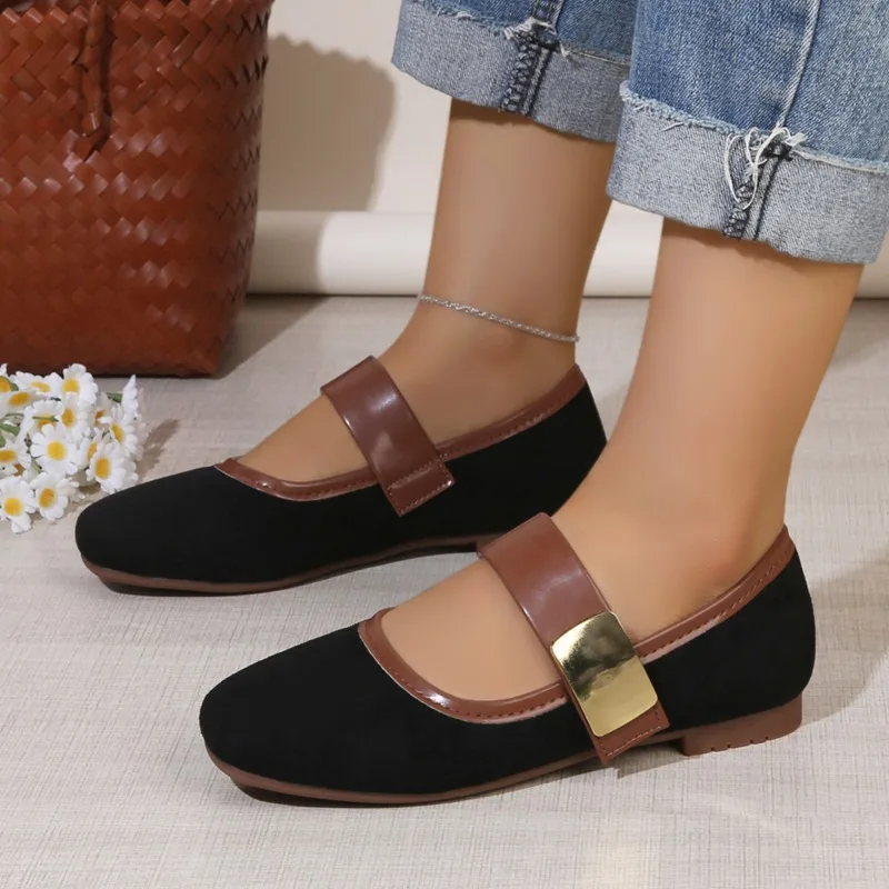Large Size Flat Shoes Autumn New Item Square Toe Shallow Mouth Anti Slip Single Shoe