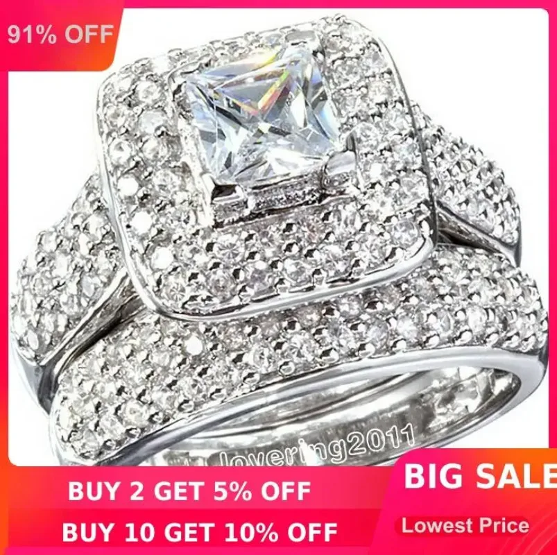 choucong Majestic Sensation 134Pcs Lab Diamond stone 14KT White Gold Wedding Band Ring Set Sz 5-11 Free shipping