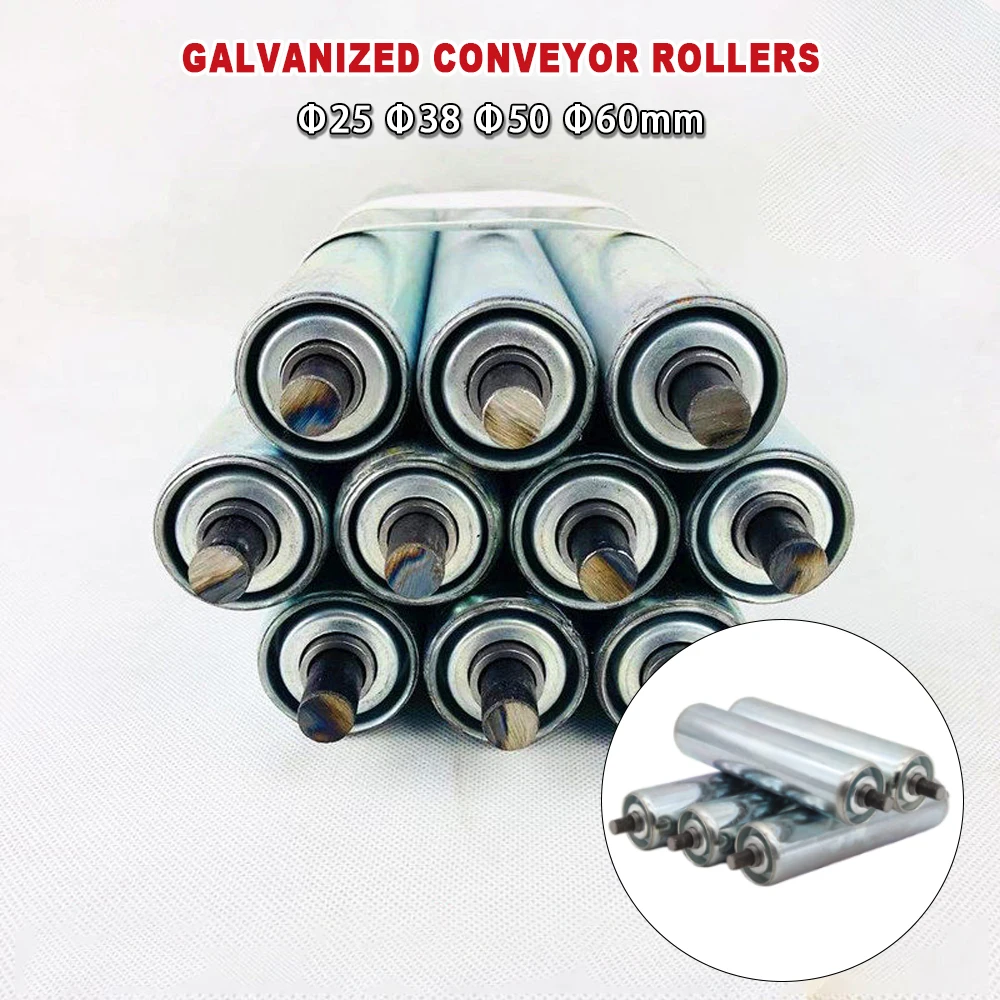 1PCS Galvanized Steel Gravity Roller Conveyor 25/38/50/60mm Diameter 150-500mm Length Non-Powered for Logistics And Warehouse